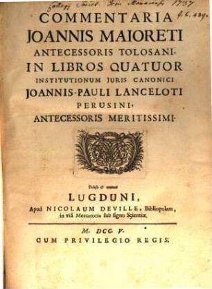 Commentaria in libros IV. institutionum iuris canonici