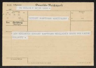 Brief von Käthe Kollwitz an Gerhart Hauptmann