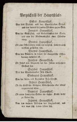 Verzeichniß der Hauptstücke.