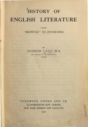 History of English literature : from "Beowulf" to Swinburne