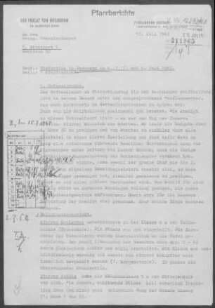 Backnang: Visitationsbericht mit Pfarrbericht 1963