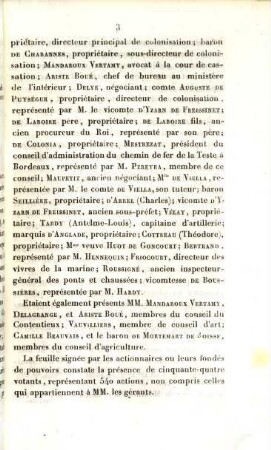 Procès-verbal de la séance annuelle du 14. Janvier 1841, tenue par l'assemblée générale de la compagnie agricole et industrielle d'Arcachon