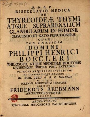 Dissertatio Medica De Thyreoideæ Thymi Atque Suprarenalium Glandularum In Homine Nascendo Et Nato Functionibus