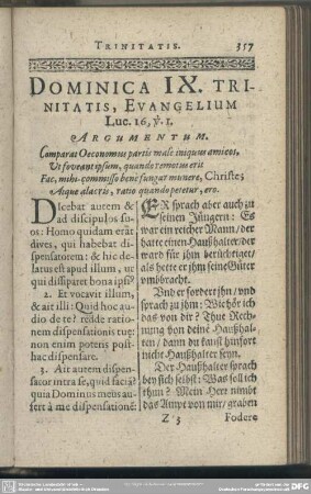 Dominica IX. Trinitatis, Evangelium Luc. 16, v. 1.