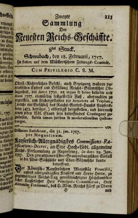 8tes Stuck. Schwabach, den 18. Februarii, 1757.