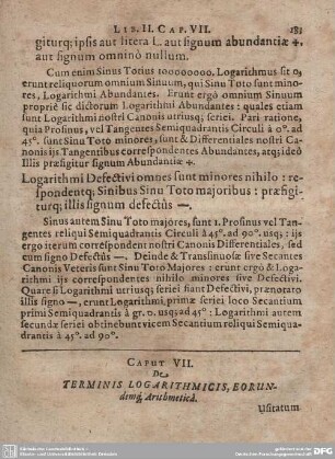 Caput VII. De Terminis Logarithmicis, eorundemique Arithmetica.