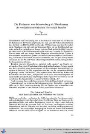 Die Freiherren von Schauenburg als Pfandherren der vorderösterreichischen Herrschaft Staufen.