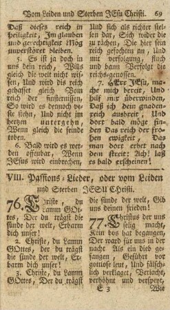 VIII. Passions-Lieder, oder vom Leiden und Sterben Jesu Christi