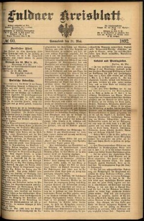 Erste Ausgabe vom Samstag, den 21. Mai 1892.