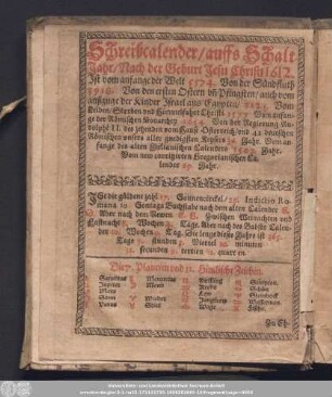 Schreibcalender/ auffs SchaltJahr/ Nach der Geburt Jesu Christi 1612.