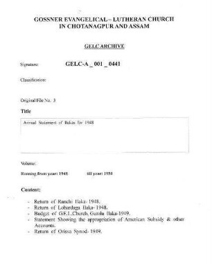 Annual Statement of Ilakas for 1948