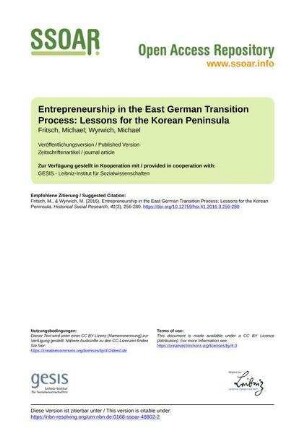 Entrepreneurship in the East German Transition Process: Lessons for the Korean Peninsula