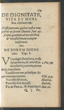 De Dignitate, Vita Et Moribus clericorum ... De Eorum Dignitate. Cap. I.