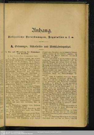Anhang. Polizeiliche Verordnungen, Regulative u. s. w.