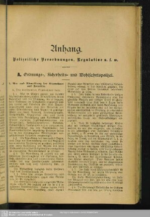 Anhang. Polizeiliche Verordnungen, Regulative u. s. w.