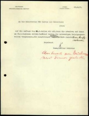 K. Kübler an griech. Bildungsministerium
