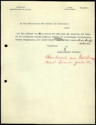 K. Kübler an griech. Bildungsministerium