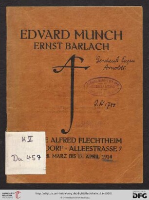 Edvard Munch, Ernst Barlach : Galerie Alfred Flechtheim, Düsseldorf, vom 28. März bis 17. April 1914