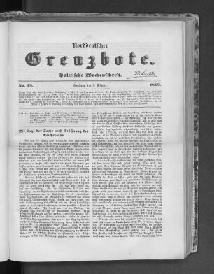 Norddeutscher Grenzbote. Politische Wochenschrift. No. 38 1862.