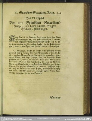 Das VI. Capitel. Von dem Spanischen Succeßions-Kriege, und denen daraus erfolgten Friedens-Handlungen