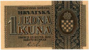 Geldschein, 1 Kuna, 25.9.1942
