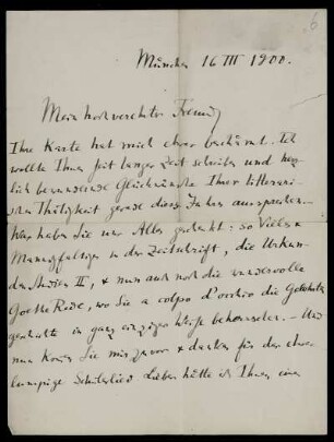Nr. 6: Brief von Ludwig Traube an Edward Schröder, München, 16.3.1900
