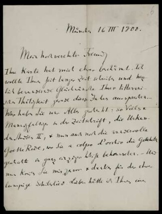 Nr. 6: Brief von Ludwig Traube an Edward Schröder, München, 16.3.1900