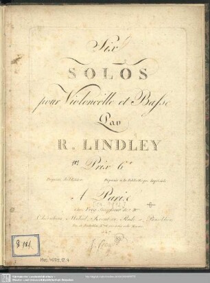 Six Solos pour Violoncelle et Basse