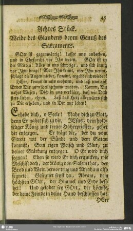 Achtes Stück. Weide des Glaubens beym Genuß des Sakraments