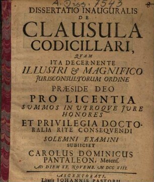 Dissertatio Inauguralis De Clausula Codicillari
