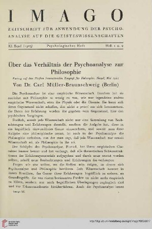 11: Über das Verhältnis der Psychoanalyse zur Philosophie : Vortrag auf dem fünften Internationalen Kongreß für Philosophie, Neapel, Mai 1924