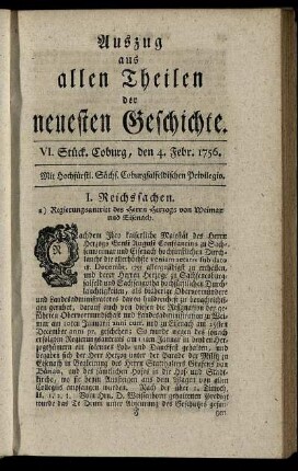 VI. Stück. Coburg, den 4. Febr. 1756.
