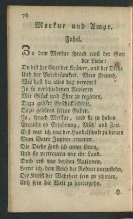 Merkur und Amor. Fabel.
