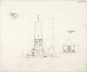 Gsaenger, Gustav; Landshut (Bayern); Kath. Kirche - Ostseite (Ansicht), Querschnitt