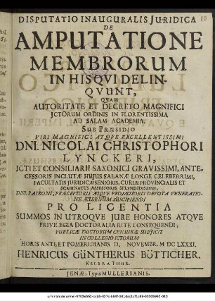 Disputatio Inauguralis Iuridica De Amputatione Membrorum In His Qui Delinquunt