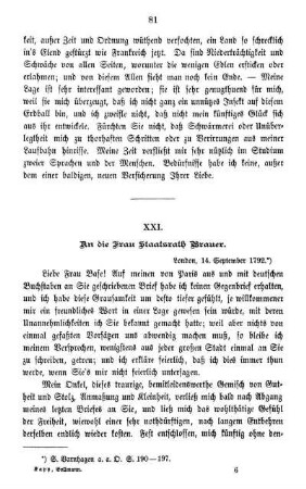 XXI. An die Frau Staatsrath Brauer.