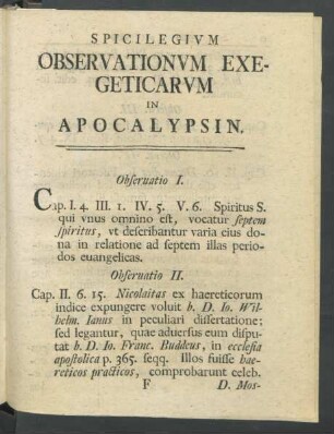 Spicilegium Observationum Exegeticarum in Apocalypsin