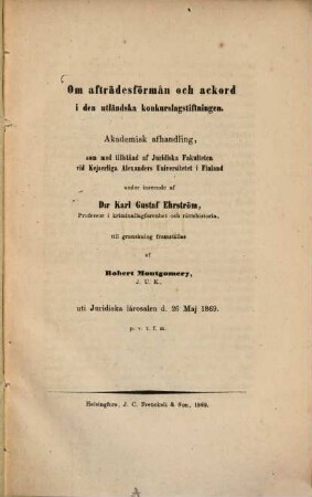 Om afträdesförmån och ackord i den utländska konkurslagstiftningen : (Akademisk-Afhandling)