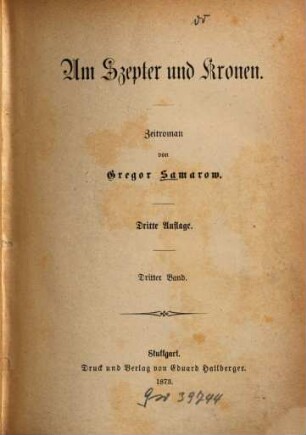 Um Szepter und Kronen : Zeitroman. 3