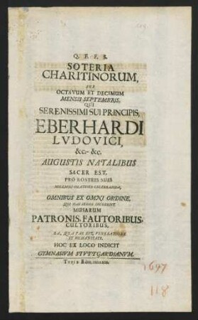 Soteria Charitinorum, Sub Octavum Et Decimum Mensis Septembris...