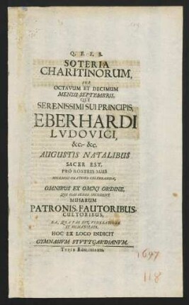 Soteria Charitinorum, Sub Octavum Et Decimum Mensis Septembris...
