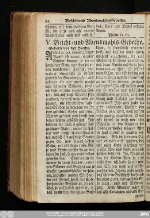 V. Beicht- und Abendmahls-Gebethe.