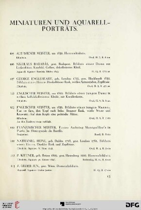 Miniaturen und Aquarellporträts (Nr. 105-117)