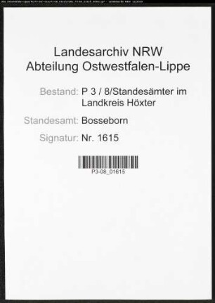 Sterberegister Standesamt Bosseborn