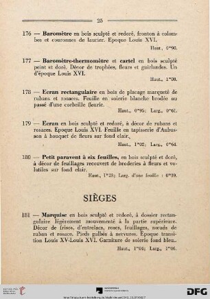 Sièges (Nr. 181-198)