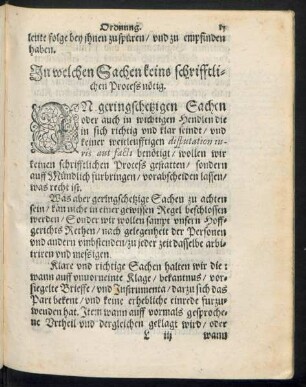 In welchen Sachen keins schrifftlichen Process nötig.