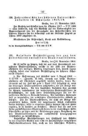 Jahresbericht der höheren Unterrichtsanstalten im Schuljahr 1918/19 : [C. Allgemeine Angelegenheiten der Unterrichtsanstalten]