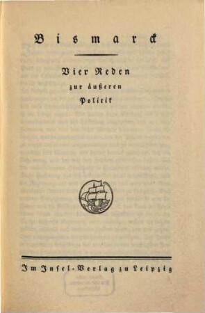Vier Reden zur äußeren Politik