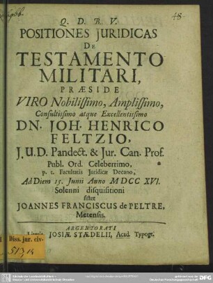 Positiones Iuridicas De Testamento Militari