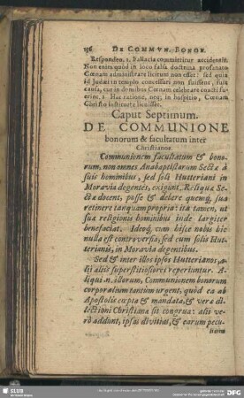 Caput Septimum. De Communione bonorum & facultatum inter Christianos
